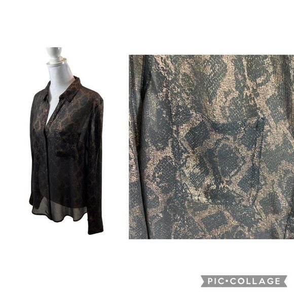 Ladies Rock & Republic brand Sheer Copper and Black Snakeprint Blouse Medium - Picture 1 of 13
